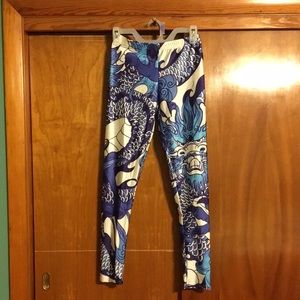 Blue, purple, and white dragon women’s leggings